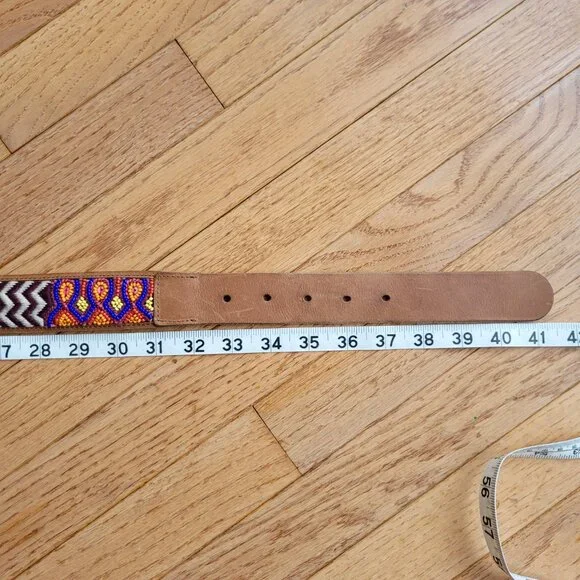 Lucky Brand Multi Embroidered Aztec Boho 100% Leather Belt Brown - Picture 12 of 16